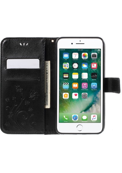 Iphone 8 Için*kayışlı Basılı Kelebek Deri Cüzdan Kapağı / 7 Artı 5,5 Inç - Siyah (Yurt Dışından)
