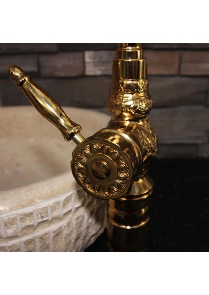 Altın Işlemeli Çanak Lavabo Bataryası