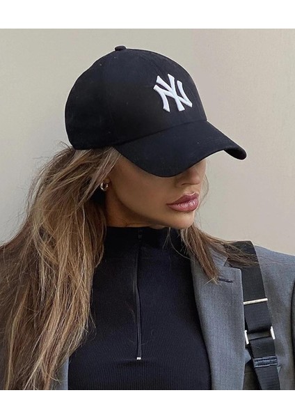 Siyah Ny Cap Beyaz Nakışlı Unisex Şapka CP220