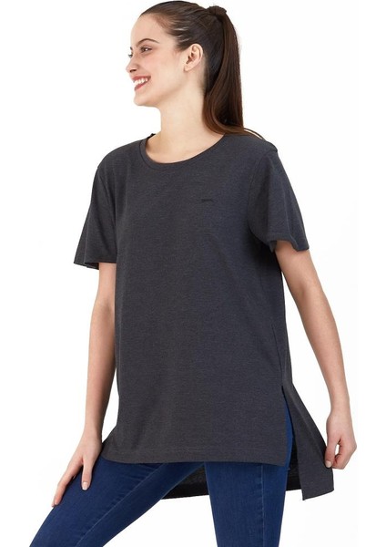 Merılyn Kadın T-Shirt Koyu Gri Kadın Tişört Gri Koyu Gri Uzun Tişört