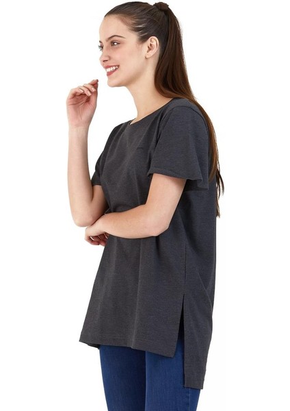 Merılyn Kadın T-Shirt Koyu Gri Kadın Tişört Gri Koyu Gri Uzun Tişört modelleri