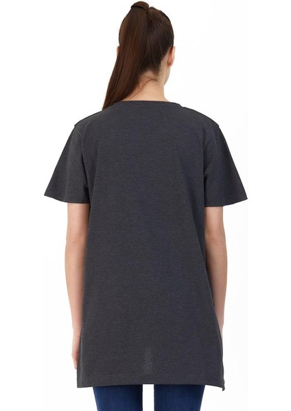 Merılyn Kadın T-Shirt Koyu Gri Kadın Tişört Gri Koyu Gri Uzun Tişört fırsatları