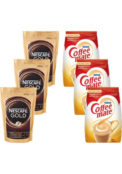 Gold Kahve 3 x 200 gr + Nestle Coffee Mate 3 x 500 gr