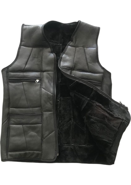 Patch Workkürk Süetgerçek Deri Yelek - Siyah Erkekyeleği