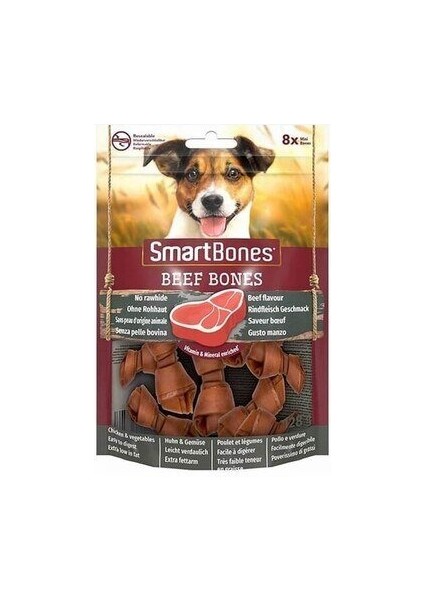 Smartbones Sığır Etli Mini Düğüm Kemik Köpek Ödülü 8'li 128 G