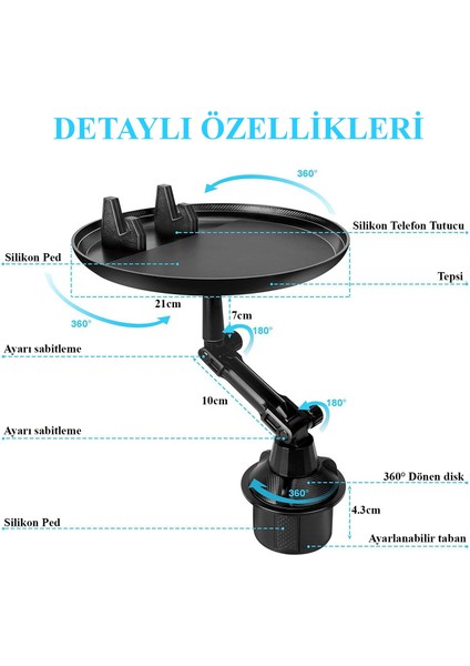 An-98 Araç Içi Katlanabilir Bardaklık Telefon Tutucu ve Yemek Tepsisi