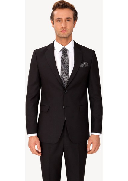 Erkek Siyah Regular Fit Çift Yırtmaç %100 Yün Takım Elbise fiyatları