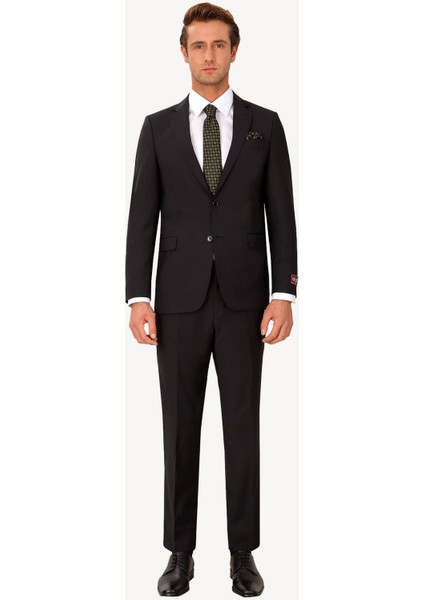 Erkek Siyah Regular Fit Takım Elbise