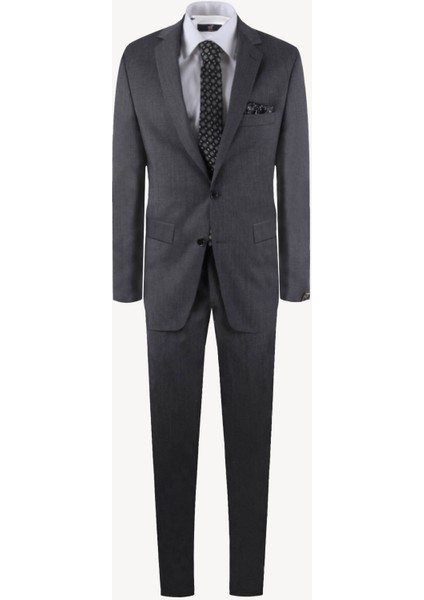 Erkek Antrasit Desenli Slim Fit Takım Elbise