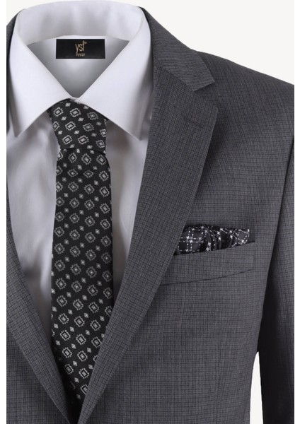 Erkek Antrasit Desenli Slim Fit Takım Elbise modelleri