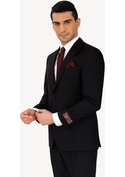 Erkek Siyah Slim Fit %100 Yün Takım Elbise modelleri