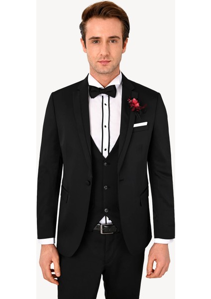 Erkek Siyah Yelekli Kırlangıç Yaka Slim Fit Damatlık fiyatları