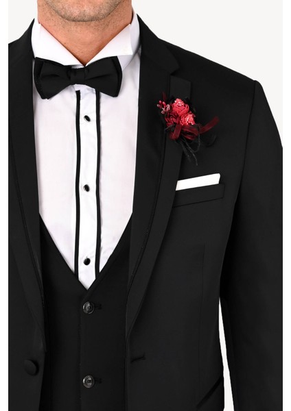 Erkek Siyah Yelekli Kırlangıç Yaka Slim Fit Damatlık modelleri