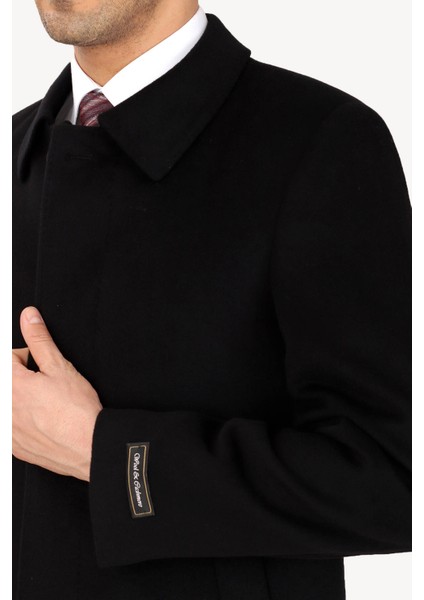 Erkek Siyah Regular Fit Kaşmir Kısa Kaban