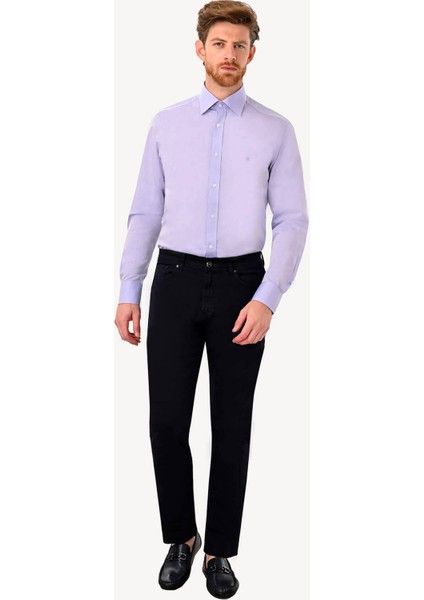 Erkek Lacivert  Slim Fit Kanvas Pantolon