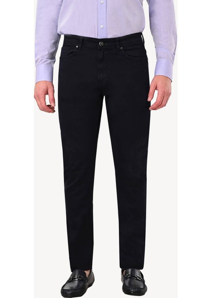 Erkek Lacivert  Slim Fit Kanvas Pantolon