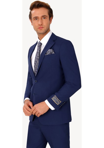 Erkek Lacivert Klasik Çift Yırtmaç Takım Elbise modelleri