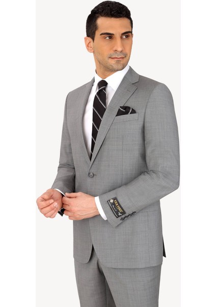 Erkek Füme Regular Fit Desenli Takım Elbise modelleri