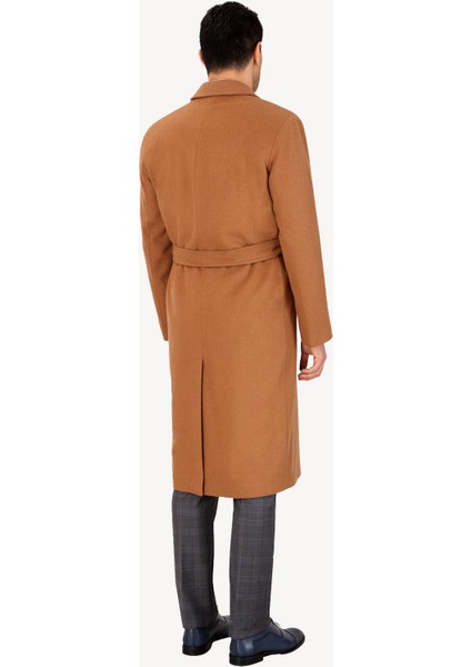 Erkek Camel Regular Fit Kaşmir Uzun Kuşaklı Palto indirimleri