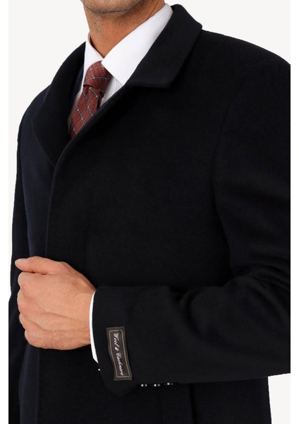 Erkek Lacivert Regular Fit Mono Yaka Kaşmir Palto modelleri