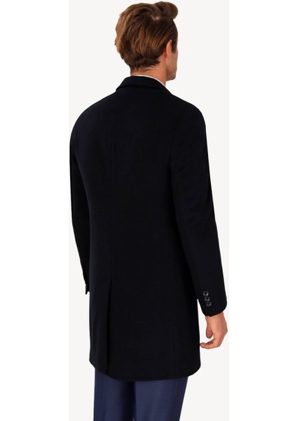 Erkek Lacivert Regular Fit Mono Yaka Kaşmir Palto fırsatları
