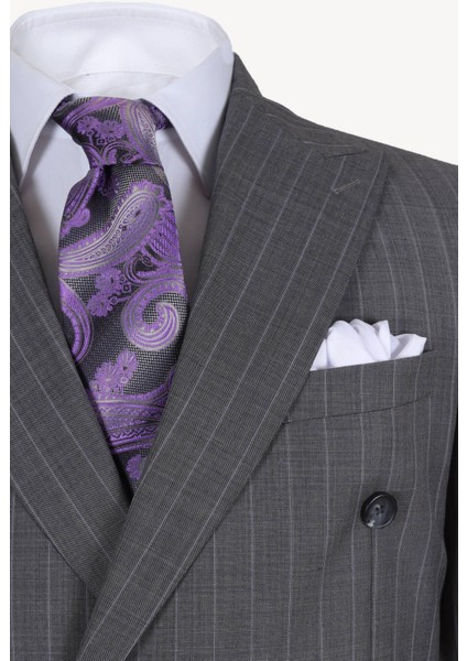 Erkek Füme Kruvaze Çizgili Regular Fit Takım Elbise fiyatları