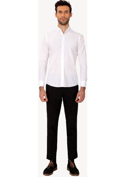 Erkek Beyaz Uzun Kol Slim Fit Yaka Düğmeli Gömlek fiyatları