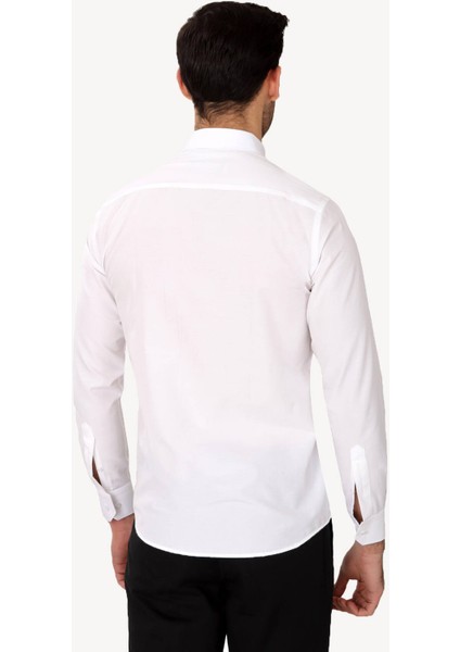 Erkek Beyaz Uzun Kol Slim Fit Yaka Düğmeli Gömlek fırsatları