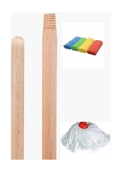 Renk Yapı Genel Amaçlı Temizlik Seti Banyo Balkon Teras Ofis Ev Temizliği İçin Vileda Mop Ucu Mikrofiber Gürgen Ahşap Sap ve 4'lü Temizlik Bezi