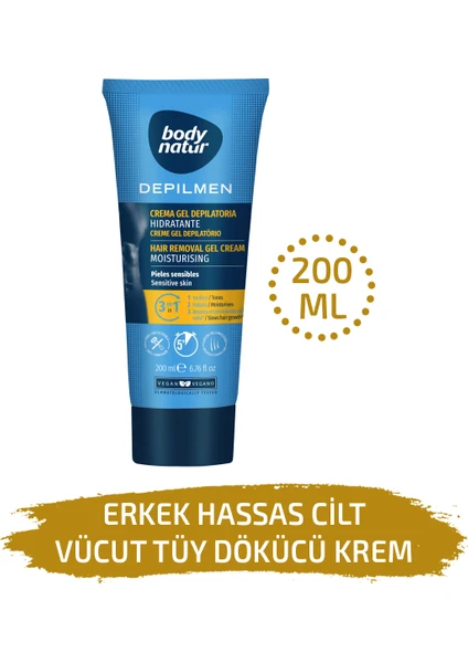 Body Natur Hassas Ciltli Erkekler Için Vücut Tüy Dökücü Krem - Hair Removal Cream Sensitive 200ML