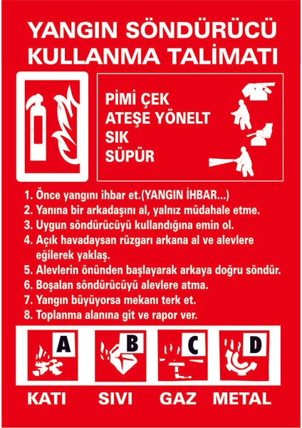 Çağ Ajans Yangın Söndürme Cihazı Kullanma Talimatı. 3 mm Dekota Uyarı Levhası 25X35 cm