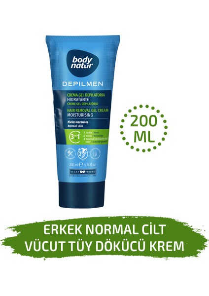 Body Natur Normal Ciltli Erkekler Için Vücut Tüy Dökücü Krem - Hair Removal Cream Normal 200ML