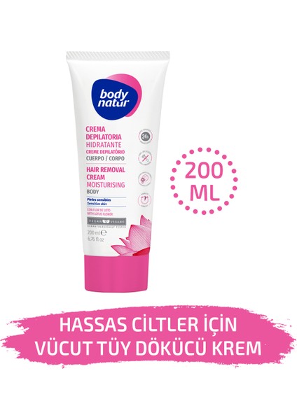 Body Natur Hassas Cilt Vücut Tüy Dökücü Nemlendirici Krem Lotus Çiçekli - Hair Removal Cream Sensitive 200ML