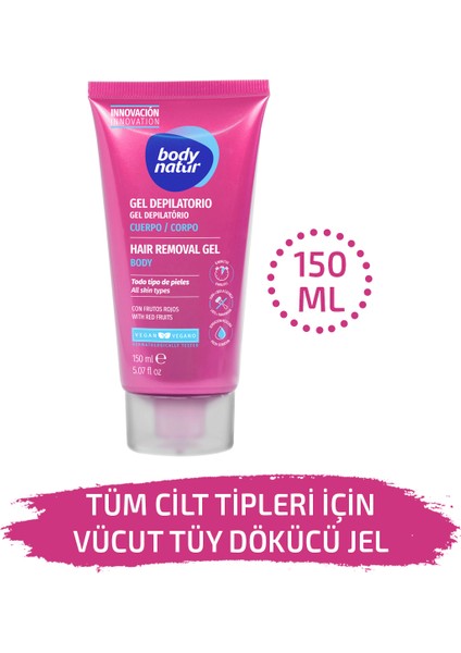 Body Natur Vücut Tüy Dökücü Jel Tüm Ciltler Için Kırmızı Meyve Kokulu Krem - Hair Removal Gel Body 150ML