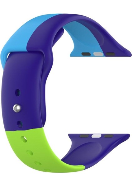 Apple Watch Seri 4 5 6 44 mm Için Small Beden(S Sıze) Üç Renkli Silikon Kordon Mavi-Mor-Fıstık Yeşili