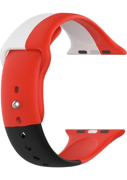 Apple Watch Seri 1 2 3 42 mm Için Small Beden(S Sıze) Üç Renkli Silikon Kordon Kırmızı-Beyaz-Siyah