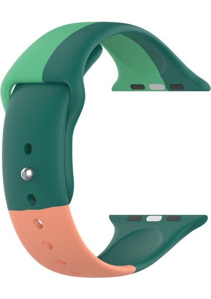 Apple Watch Seri 1 2 3 38 mm Için Small Beden(S Sıze) Üç Renkli Silikon Kordon Yeşil-Somon