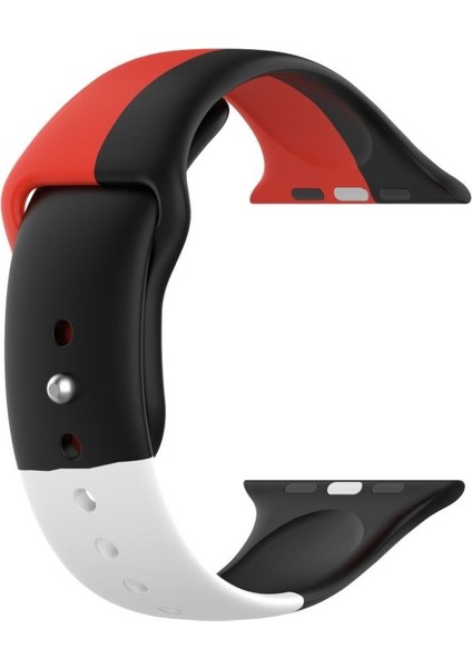 Apple Watch Seri 1 2 3 38 mm Için Small Beden(S Sıze) Üç Renkli Silikon Kordon Kırmızı-Siyah-Beyaz