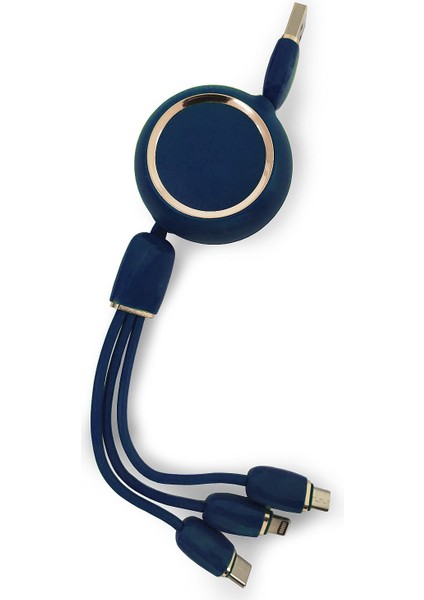 Sarmal Tasarım 3in1 Lightning Type C Micro USB Şarj ve Data Kablosu 110 cm - AL2989 Lacivert