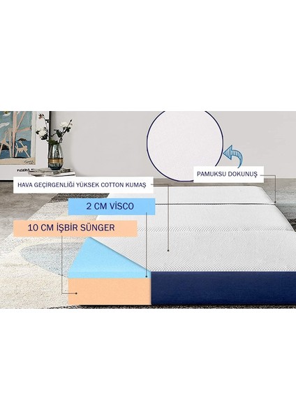Armoni 80 x 180 x 13 cm Ortopedik Katlanır Tek Kişilik Visco Yatak