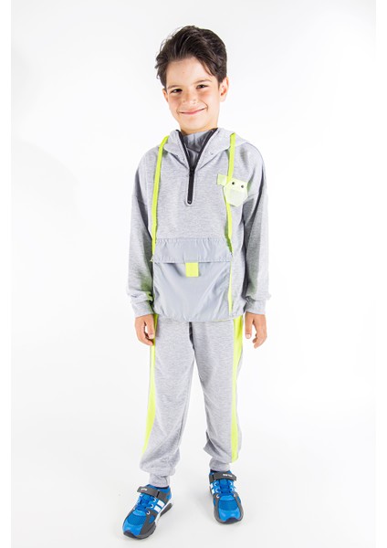 Neon Detaylı Kapüşonlu Erkek Çocuk Eşofman Takımı