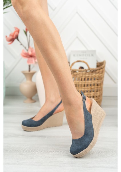 Dolgu Topuk Arkası Açık Lacivert Kot Kadın Ayakkabı fiyatları