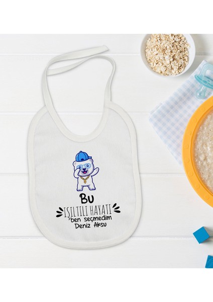 Kids Kişiye Özel Işıltılı Hayatı Ben Seçmedim Tasarımlı Bebek Mama Önlüğü - Model 1
