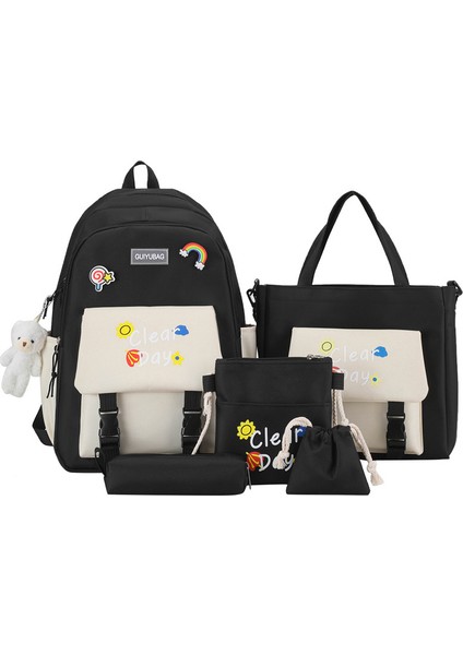 Öğrenci Okul Çantası Seti Siyah/beyaz (Yurt Dışından)