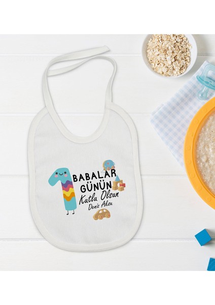 Kids Kişiye Özel Ilk Babalar Günü Tasarımlı Bebek Mama Önlüğü - Model 4