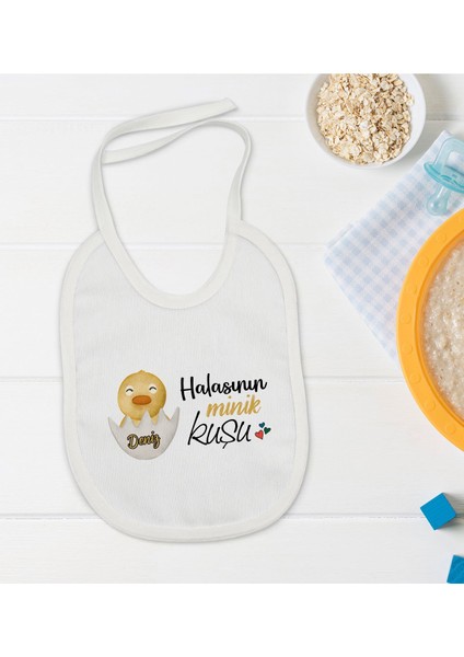 Kids Kişiye Özel Halasının Minik Kuşu Tasarımlı Bebek Mama Önlüğü - Model 1