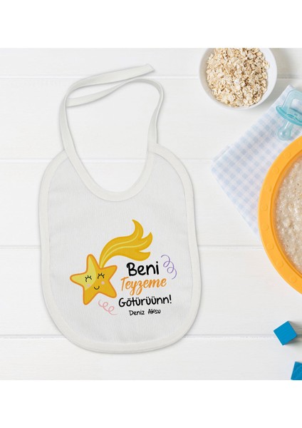 Kids Kişiye Özel Beni Yavaşça Teyzeme Götürün Tasarımlı Bebek Mama Önlüğü - Model 1