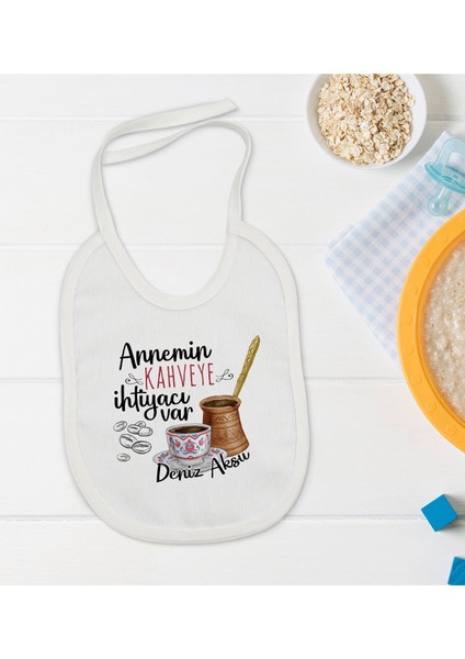 Kids Kişiye Özel Annemin Kahveye Ihtiyacı Var Tasarımlı Bebek Mama Önlüğü - Model 1