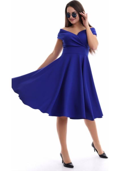 Saks Mavisi Kayık Yaka Elbise F107 modelleri