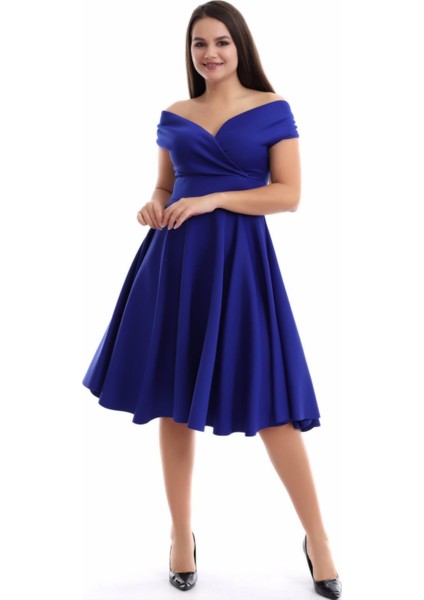 Saks Mavisi Kayık Yaka Elbise F107 fırsatları